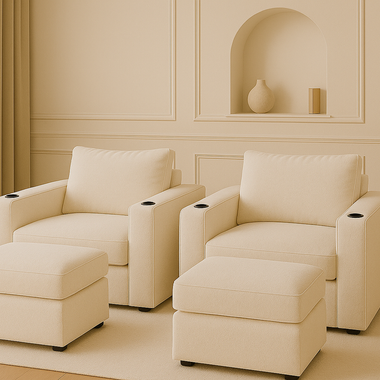 Home Cinema Sofa Armchair Set With Cupholders And Footstools Various Colour and Fabric Option