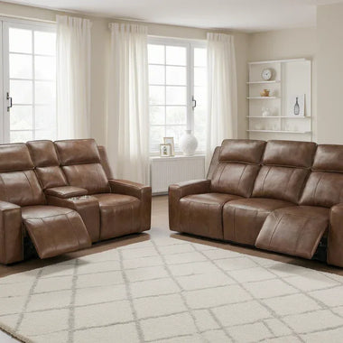 Hudson Genuine Leather Electric Recliner Sofa - DF Beds