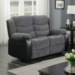 Leather Reclining Sofa Grey & Black