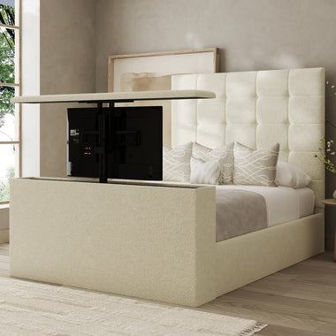 Cube TV Bed Frame matching buttons or diamond buttons Fabric 