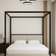 Birkhall 4 Poster Metal Bed Frame Black Frame With Upholstered Ivory Fabric 