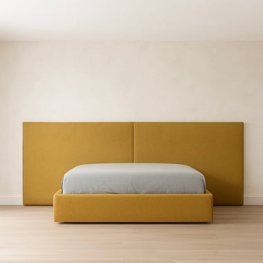 The Modora Extended Bed Frame Upholstered Mustard 