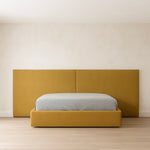 The Modora Extended Bed Frame Upholstered Mustard 