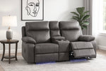 2 Seater charcoal black cinema tech fabric electric recliner sofa with cup holders and LED lighting in a living