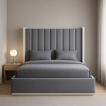 Chateau Noir Metal Bed Frame 4ft 6 Double Upholstered Grey Plush With White Frame