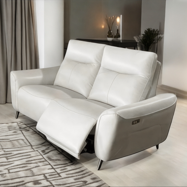 Bella 2 seater Genuine Leather Power Recliner Sofa Cream