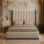 Chateau Noir Metal Bed Frame 4ft 6 Double Upholstered Cream With Black Frame