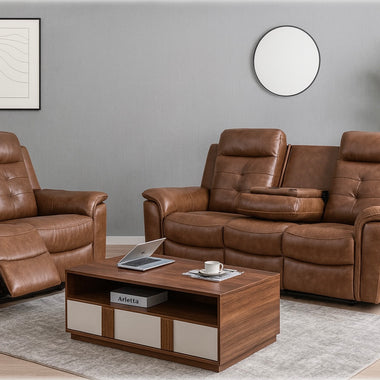 Reno Leather Recliner Sofa 3 + 2 + 1 Seater Sofa Set Black
