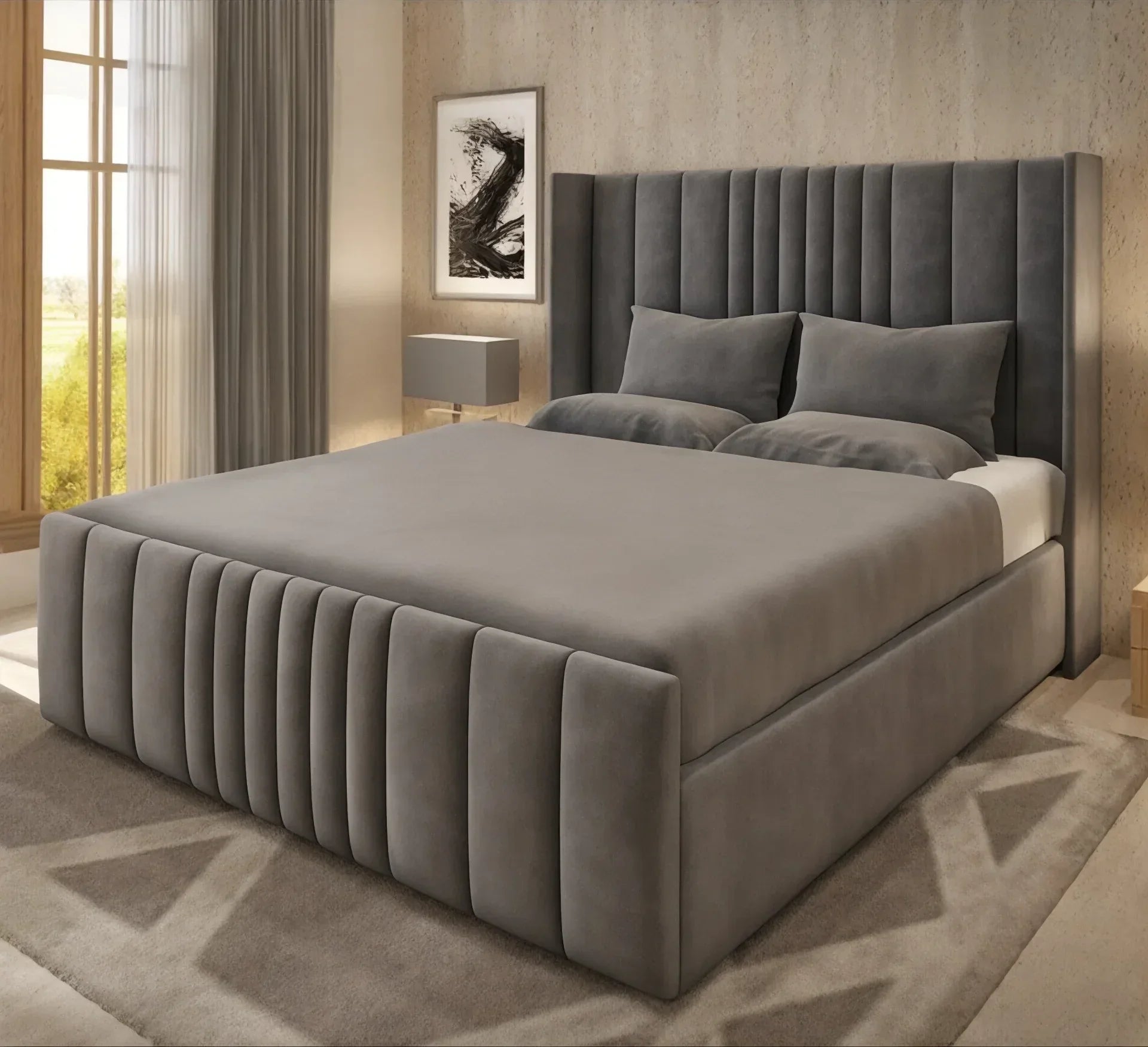 Pannel Wingback Ottoman Bed Frame