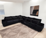 Soho Double Corner Fabric Sofa - Fullback & Cushions Black Plush