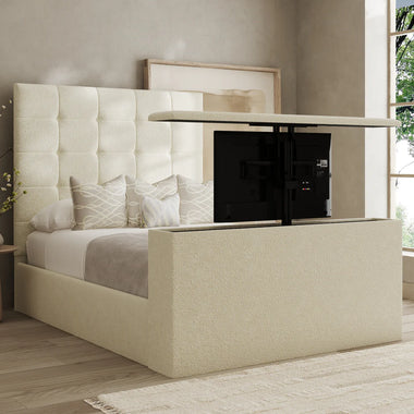 Cube TV Bed Frame matching buttons or diamond buttons Fabric 
