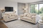 Modern Kensington Chesterfield Sofa - Fullback & Cushions Cream 3 + 2 Seater Set