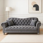 Grey Italian Chesterfield Velvet Sofa 3 Seater with Silver Legs
