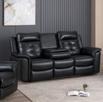 Reno Leather Recliner Sofa 3 Seater Sofa Black
