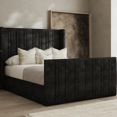 Luxe Winged Upholstered Bed Frames - D F Beds 5ft King Black 