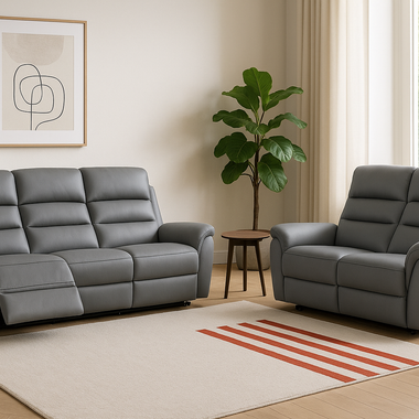 Dallas Genuine Leather Power Recliner 3 + 2 Set Grey Seaters