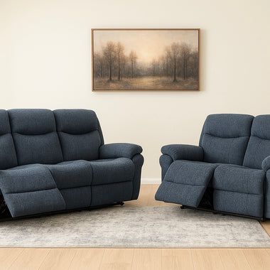 Lola Blue Soft Fabric Recliner Sofa 3 + 2 + 1 Seater Set