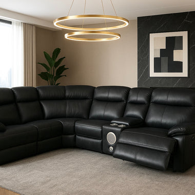 Malfi Modular Genuine Leather Electric Recliner Sofa Corner With Speaker Console Beige