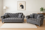 Grey Italian Chesterfield Velvet Sofa 3 + 2 Seater Set with Silver Legs