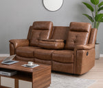 Reno Leather Recliner Sofa 3 Seater Sofa Tan With Cupholders