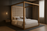 Cambridge 4 Poster Bed Frame Bronze Frame 5ft King Ivory Linen Fabric 