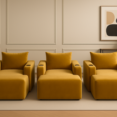 Lounge Home Cinema Sofa Chaise Three Set With Cupholders Mustard 
