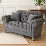 Grey Italian Chesterfield Velvet Sofa 2 Seater with Silver Legs