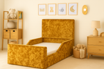 Plain Kids Upholstered Bed Frame With Side Rails 3ft Single Toddler Bed Gold Velvet 
