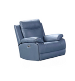 Lilly Electric Recliner Set Blue and Grey Leather Sofa