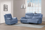 Lilly Electric Recliner Set Blue and Grey Leather Sofa