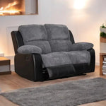 Leather Reclining Sofa Grey & Black - DF Beds