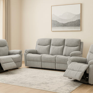 Lola Grey Soft Fabric Recliner Sofa 3 + 2 + 1 Seater Set