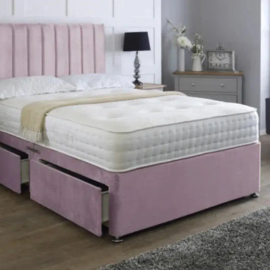 Apollo Pink Divan Bed Base With Lined Headboard - DF Beds