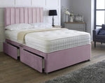Apollo Pink Divan Bed Base With Lined Headboard - DF Beds