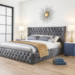 Luxe Winged Back Chesterfield Bed Frame 6ft Super King Grey
