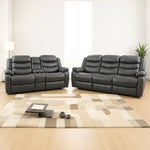 Roma Plus Leather 3 + 2 Seater Set Reclining Sofa With Super Fast Wireless Charger And Cupholders Dark Grey