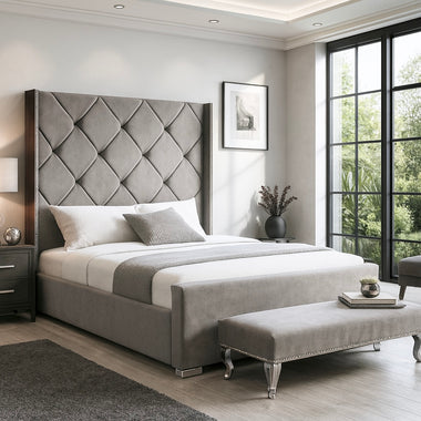 Arabella Upholstered Wingback Bed Frame 4ft 6 Double Grey Plush