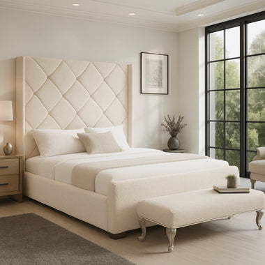 Arabella Upholstered Wingback Bed Frame 5ft King Cream Boucle Fabric