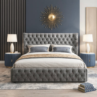 Luxe Winged Back Chesterfield Bed Frame 5ft King Grey