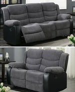 Leather Reclining Sofa Grey & Black