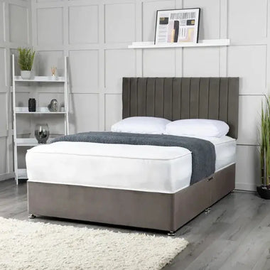 Olly Grey Divan Bed With Lined Headboard - DF Beds
