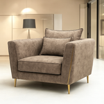 Elizabeth 1 Seater Armchair Sofa Fabric Truffle With Gold Legs