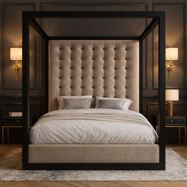 Cambridge 4 Poster Bed Frame Black Frame 5ft King Linen Fabric 