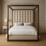 Cambridge 4 Poster Bed Frame Gold Frame 4ft 6 Double Cream Plush Fabric 