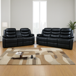 Roma Plus Leather 3 + 2 Seater Set Reclining Sofa With Super Fast Wireless Charger And Cupholders Black
