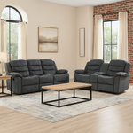 Roma Plus Fabric 3 + 2 Seater Set Reclining Sofa With Super Fast Wireless Charger And Cupholders Grey