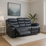 Roma Plus Leather 3 Seater Reclining Sofa With Super Fast Wireless Charger And Cupholders Black