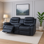 Roma Plus Leather 2 Seater Reclining Sofa With Super Fast Wireless Charger And Cupholders Black