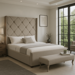 Arabella Upholstered Wingback Bed Frame 6ft Super King Mink Linen 