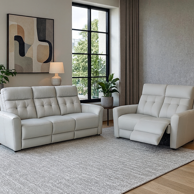 Melinda Genuine Leather Power Recliner Sofa Grey 3 + 2 Seater Set